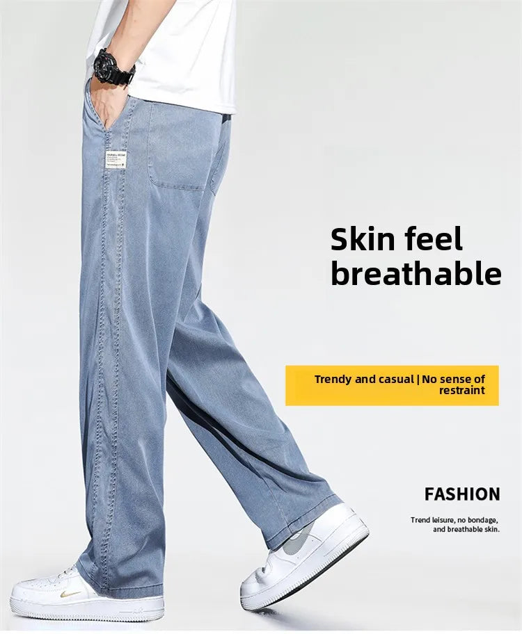 Jeans men's casual jeans spring/summer slim fit loose straight leg workwear sports drawstring cropped pants streetwear men pants