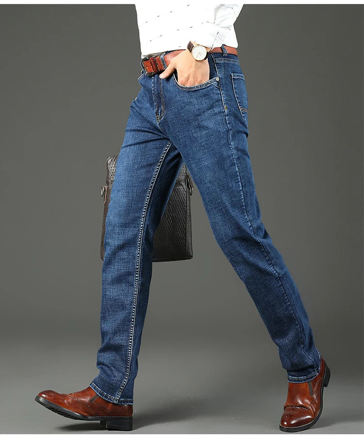 2026 Top Brand Washed Jeans Trousers Four Season Men's High Quality Jeans Business Casual High Waist Denim Pants