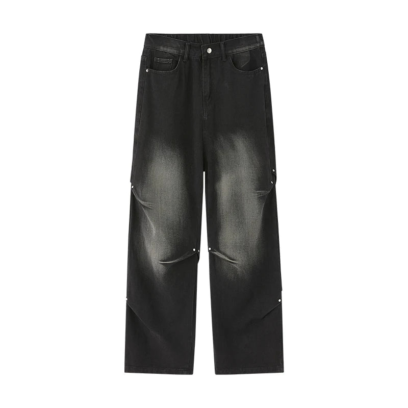 2025 Spring New Fashionable Jeans with Folded Aging and Wrinkle Design, Men's Gradient Color Washed Straight Tube Denim Pants,