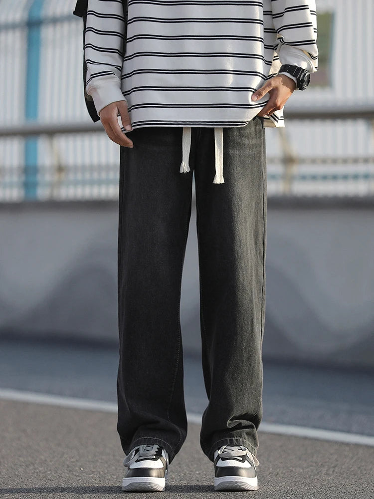 2025 Spring New Fashionable Jeans Design Sense Men's Gradient Color Washed Outdated Straight Tube Men's Cowboy Pants Wide Legs C