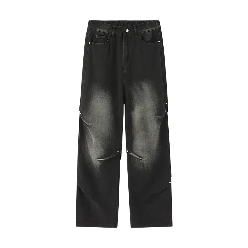 2025 Spring New Fashionable Jeans with Folded Aging and Wrinkle Design, Men's Gradient Color Washed Straight Tube Denim Pants,