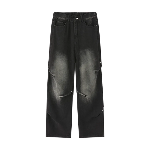 2025 Spring New Fashionable Jeans with Folded Aging and Wrinkle Design, Men's Gradient Color Washed Straight Tube Denim Pants,