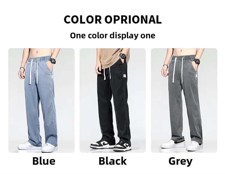Jeans men's casual jeans spring/summer slim fit loose straight leg workwear sports drawstring cropped pants streetwear men pants