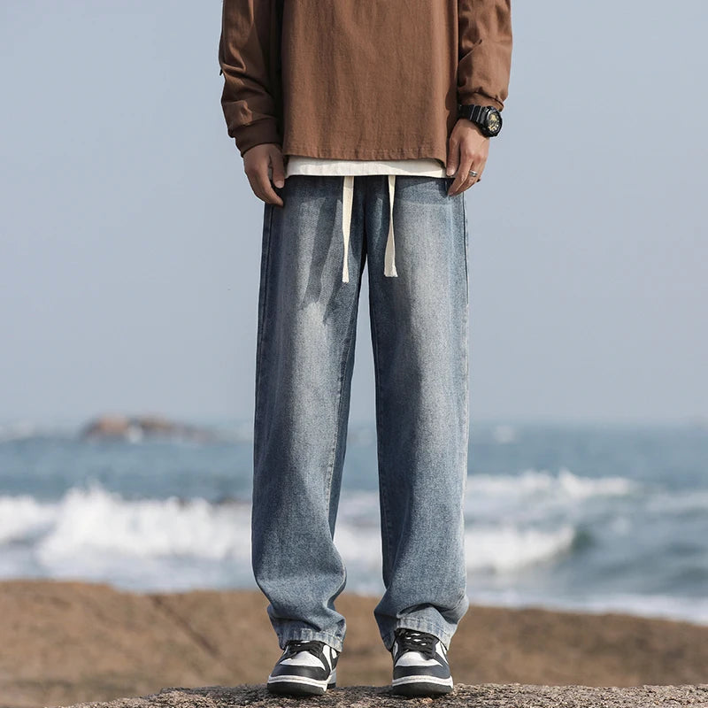 2025 Spring New Fashionable Jeans Design Sense Men's Gradient Color Washed Outdated Straight Tube Men's Cowboy Pants Wide Legs C