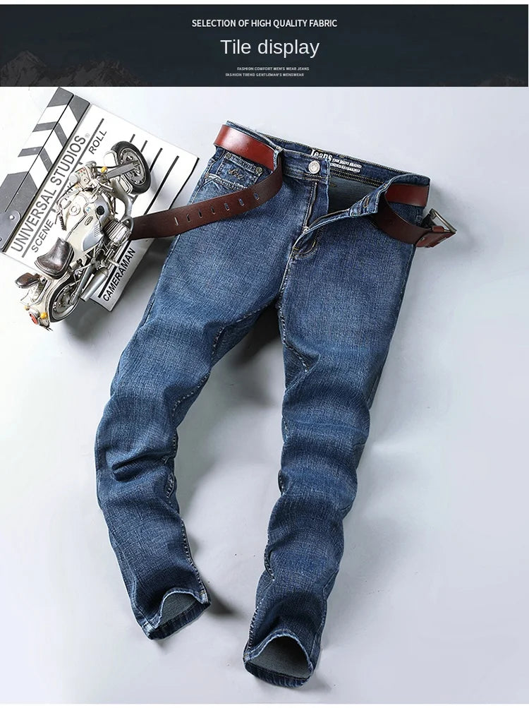2026 Top Brand Washed Jeans Trousers Four Season Men's High Quality Jeans Business Casual High Waist Denim Pants
