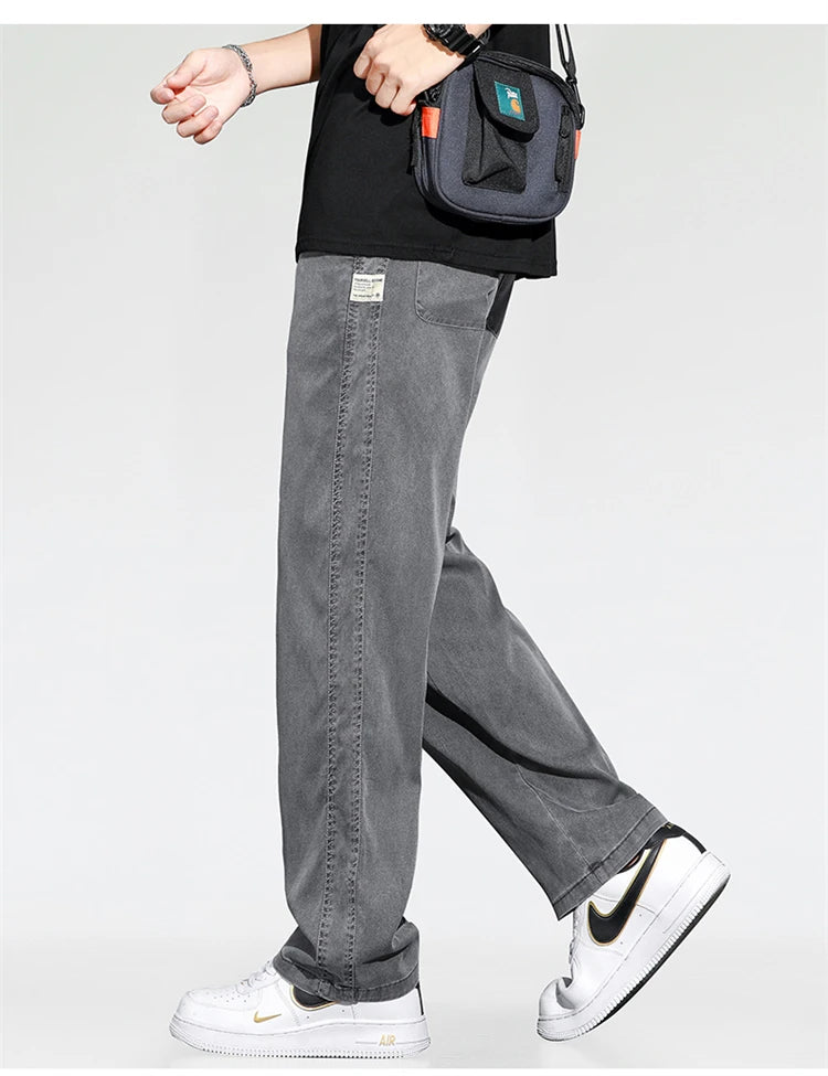 Jeans men's casual jeans spring/summer slim fit loose straight leg workwear sports drawstring cropped pants streetwear men pants