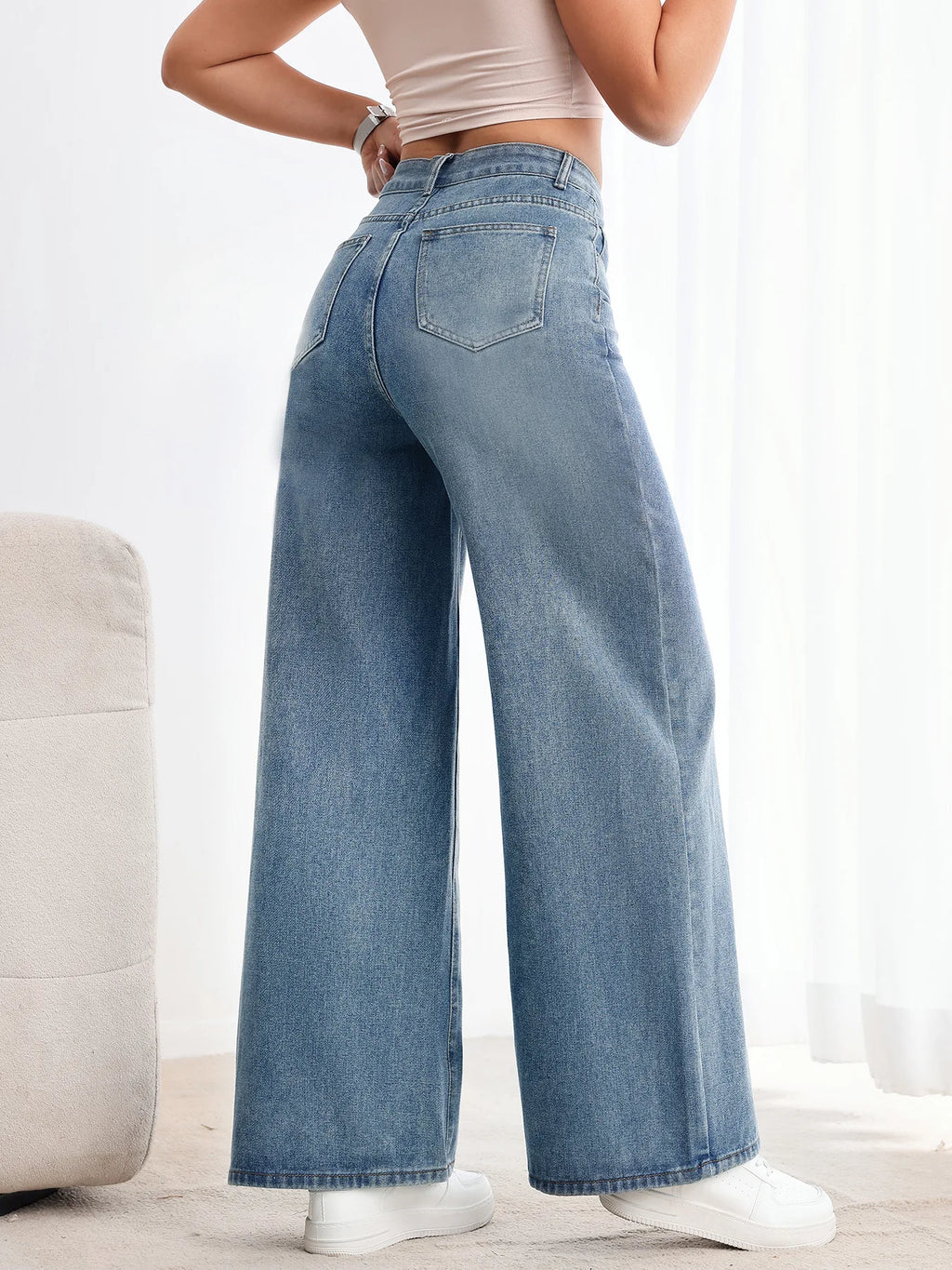 Jeans Women Wide Leg Pants Embroidered Flares High Waist Lace Up Washed Distressed Straight Trousers Streetwear Vintage Denims