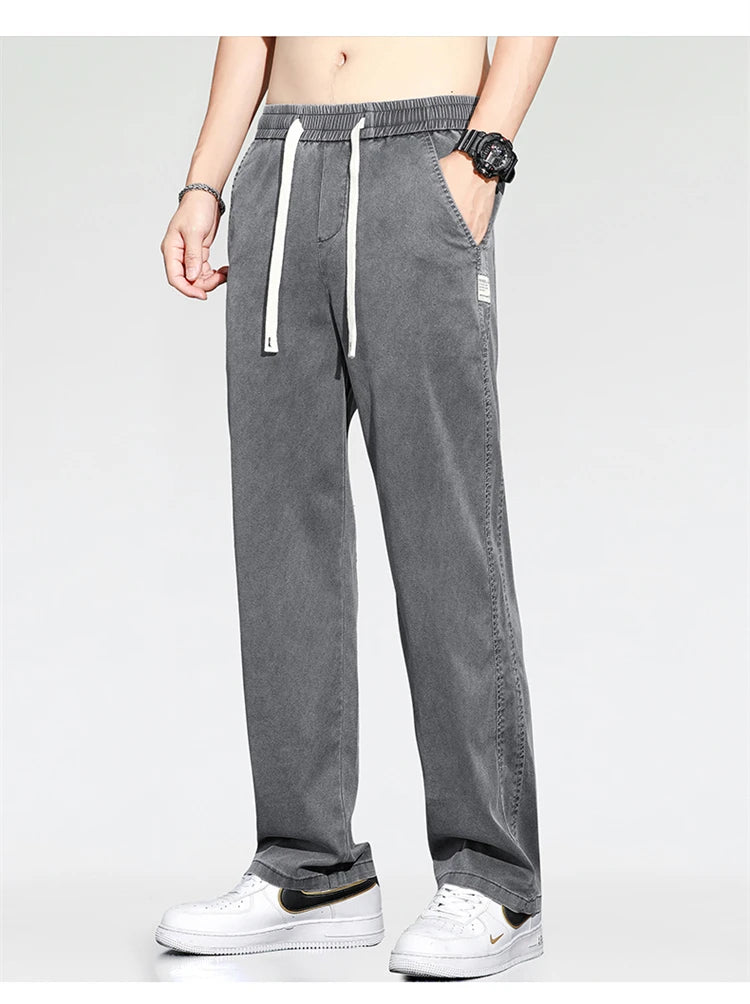 Jeans men's casual jeans spring/summer slim fit loose straight leg workwear sports drawstring cropped pants streetwear men pants