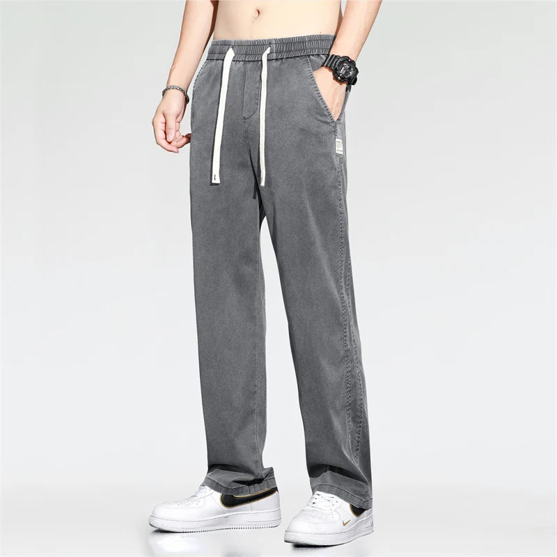 Jeans men's casual jeans spring/summer slim fit loose straight leg workwear sports drawstring cropped pants streetwear men pants