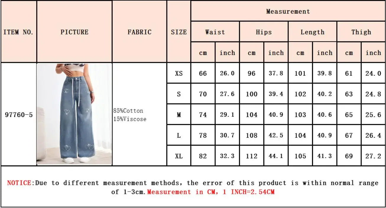 Jeans Women Wide Leg Pants Embroidered Flares High Waist Lace Up Washed Distressed Straight Trousers Streetwear Vintage Denims