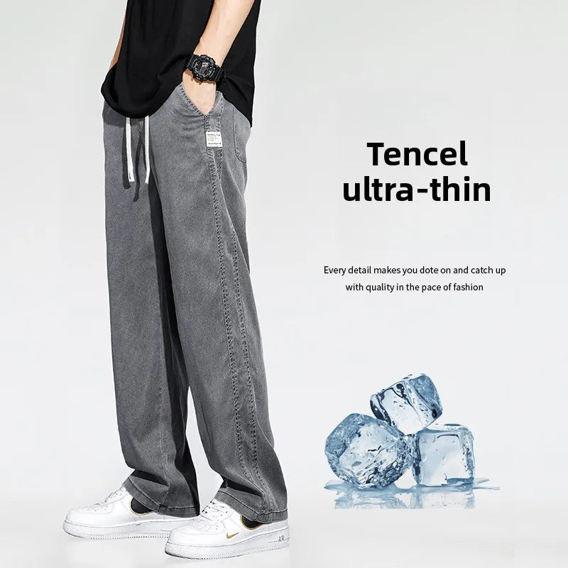 Jeans men's casual jeans spring/summer slim fit loose straight leg workwear sports drawstring cropped pants streetwear men pants