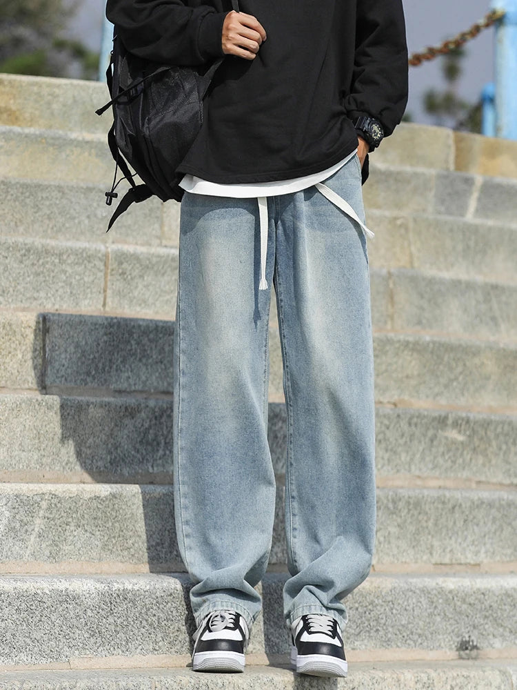 2025 Spring New Fashionable Jeans Design Sense Men's Gradient Color Washed Outdated Straight Tube Men's Cowboy Pants Wide Legs C