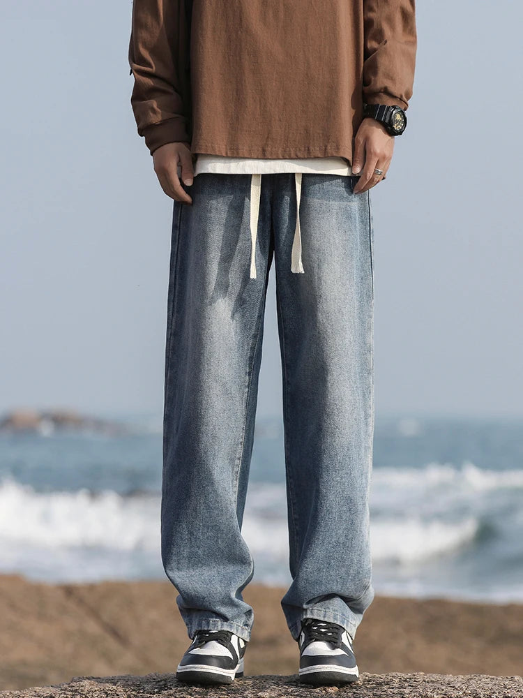 2025 Spring New Fashionable Jeans Design Sense Men's Gradient Color Washed Outdated Straight Tube Men's Cowboy Pants Wide Legs C