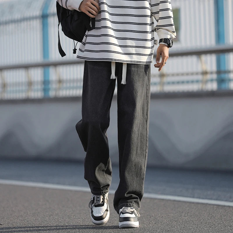 2025 Spring New Fashionable Jeans Design Sense Men's Gradient Color Washed Outdated Straight Tube Men's Cowboy Pants Wide Legs C