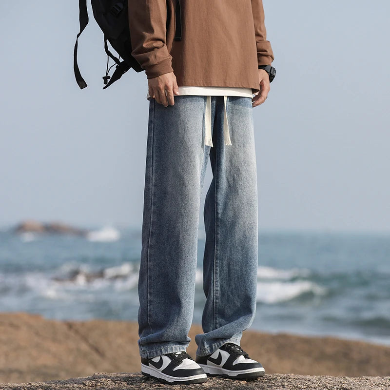 2025 Spring New Fashionable Jeans Design Sense Men's Gradient Color Washed Outdated Straight Tube Men's Cowboy Pants Wide Legs C