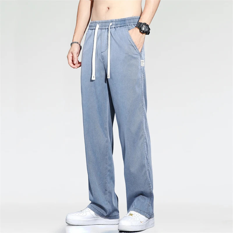 Jeans men's casual jeans spring/summer slim fit loose straight leg workwear sports drawstring cropped pants streetwear men pants
