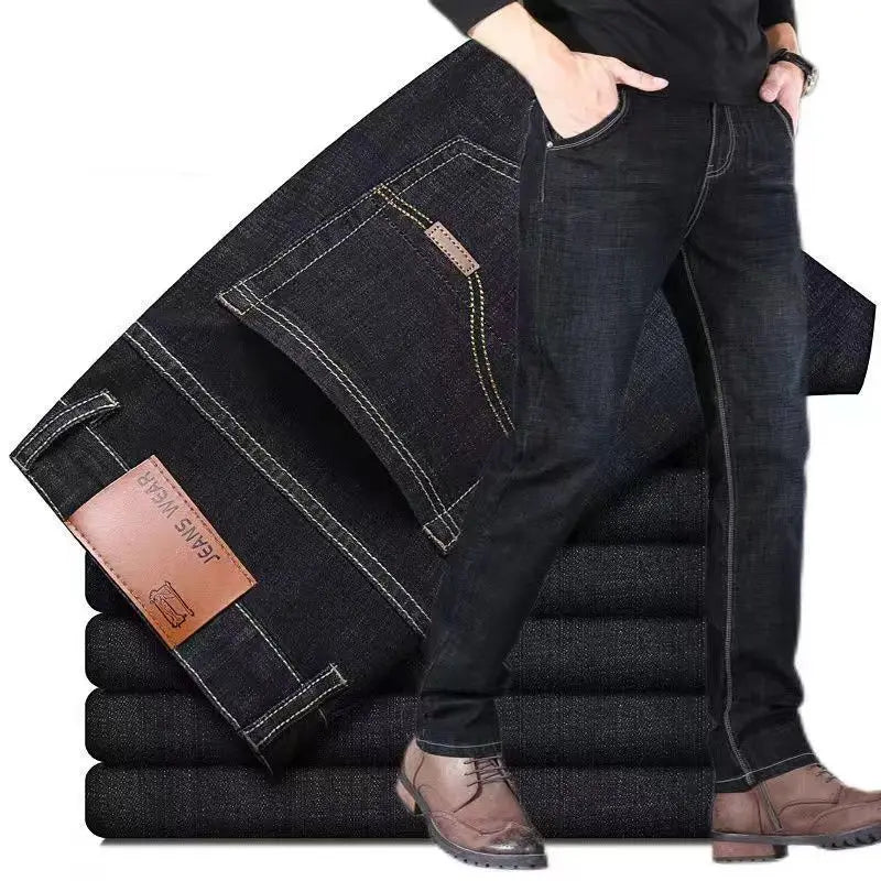 JEAN New Business Men's Jeans Casual Straight Stretch Fashion Classic Blue Black Work Denim Trousers Male Brand Clothing