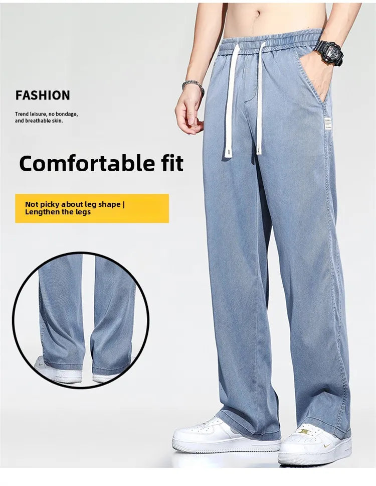 Jeans men's casual jeans spring/summer slim fit loose straight leg workwear sports drawstring cropped pants streetwear men pants