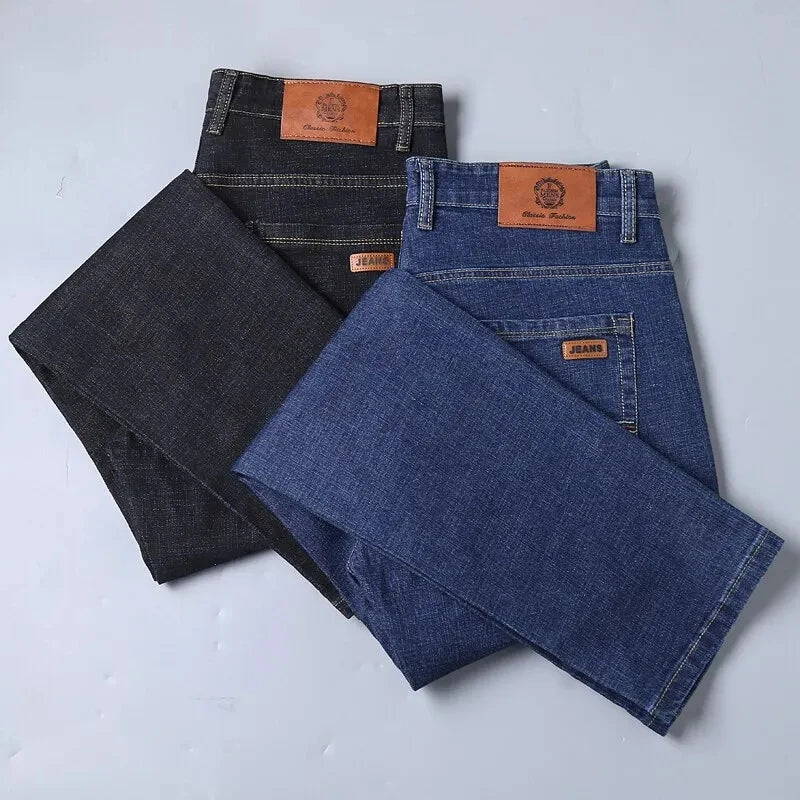 JEAN New Business Men's Jeans Casual Straight Stretch Fashion Classic Blue Black Work Denim Trousers Male Brand Clothing