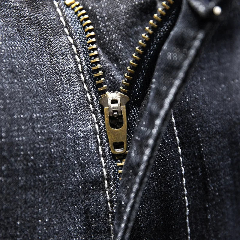 Jeans Men Long Pants Denim Pant Straight Trousers Zipper High Waist Simple Splice Casual Regular Slim Fit Sheath Autumn Winter