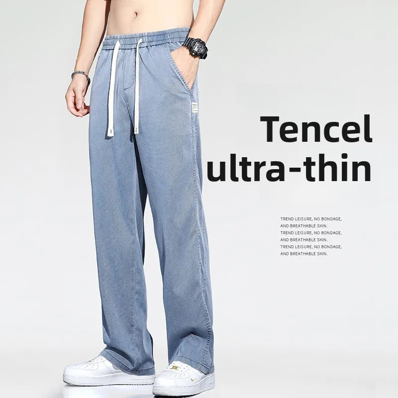 Jeans men's casual jeans spring/summer slim fit loose straight leg workwear sports drawstring cropped pants streetwear men pants