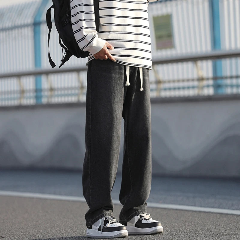 2025 Spring New Fashionable Jeans Design Sense Men's Gradient Color Washed Outdated Straight Tube Men's Cowboy Pants Wide Legs C