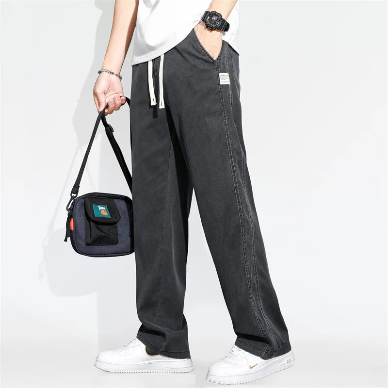 Jeans men's casual jeans spring/summer slim fit loose straight leg workwear sports drawstring cropped pants streetwear men pants