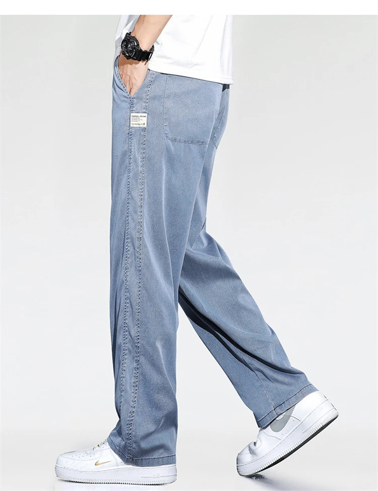 Jeans men's casual jeans spring/summer slim fit loose straight leg workwear sports drawstring cropped pants streetwear men pants