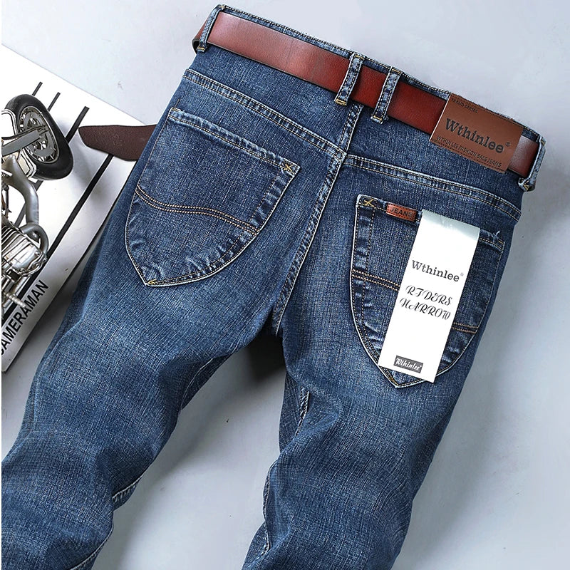 2026 Top Brand Washed Jeans Trousers Four Season Men's High Quality Jeans Business Casual High Waist Denim Pants