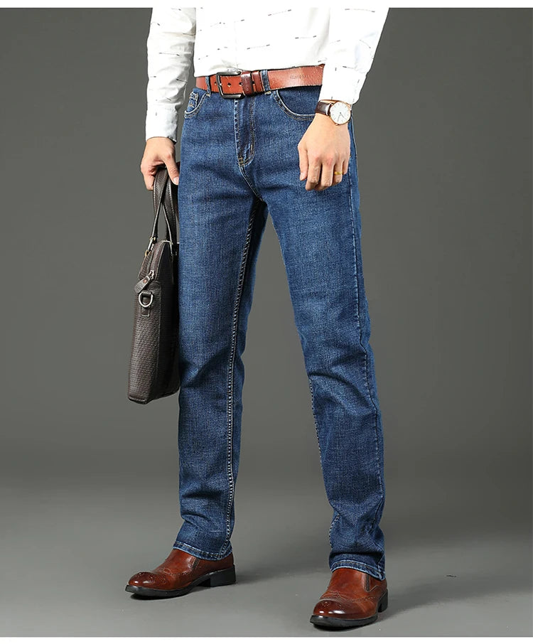 2026 Top Brand Washed Jeans Trousers Four Season Men's High Quality Jeans Business Casual High Waist Denim Pants