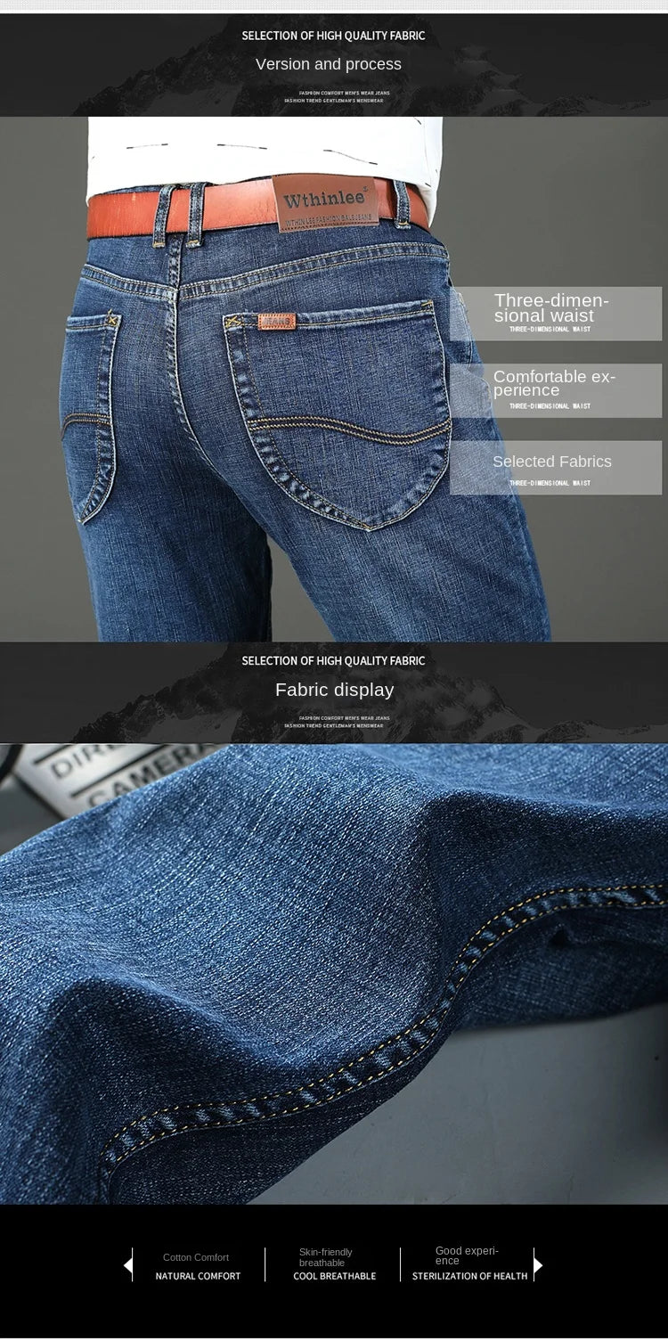 2026 Top Brand Washed Jeans Trousers Four Season Men's High Quality Jeans Business Casual High Waist Denim Pants