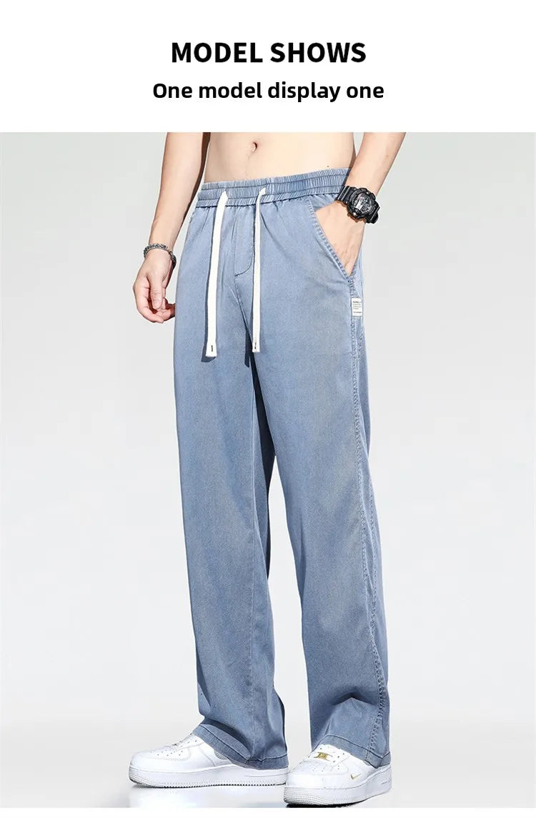 Jeans men's casual jeans spring/summer slim fit loose straight leg workwear sports drawstring cropped pants streetwear men pants
