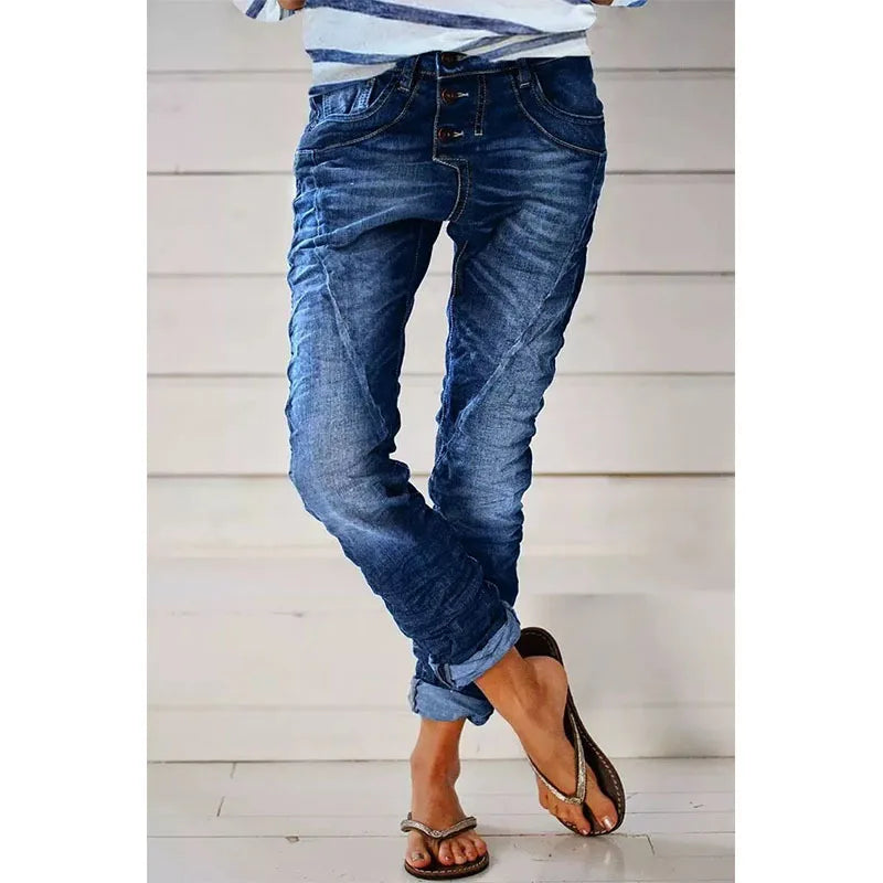 Jeans for Women Drawstring Elastic-waisted Jeans Casual Button Baggy Jeans Women Trousers Straight Women Wide-leg Pants Slouchy