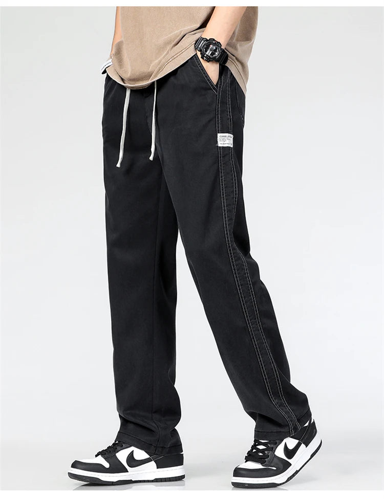 Jeans men's casual jeans spring/summer slim fit loose straight leg workwear sports drawstring cropped pants streetwear men pants