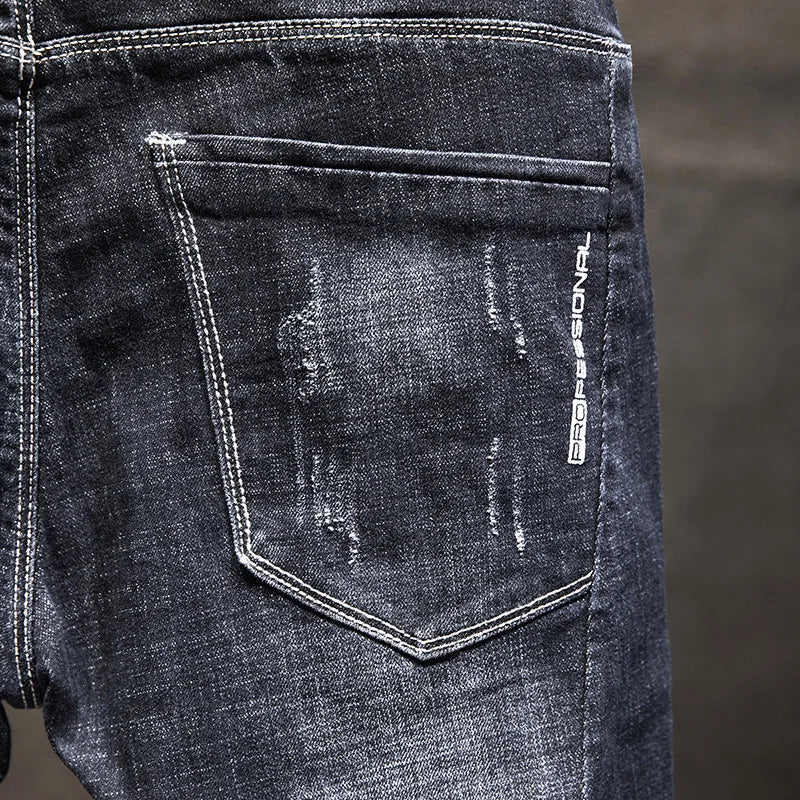 Jeans Men Long Pants Denim Pant Straight Trousers Zipper High Waist Simple Splice Casual Regular Slim Fit Sheath Autumn Winter
