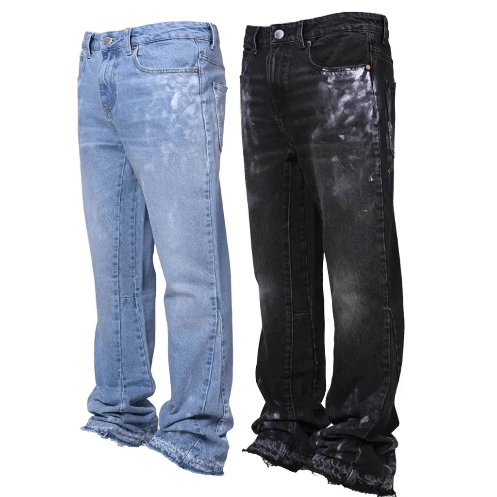 Jeans Men Vintage Straight Pants Mid Waist Stretch Distressed Washed Pockets Button Basics Trousers 2025 Streetwear Denims