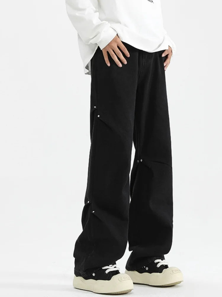 2025 Spring New Fashionable Jeans with Folded Aging and Wrinkle Design, Men's Gradient Color Washed Straight Tube Denim Pants,