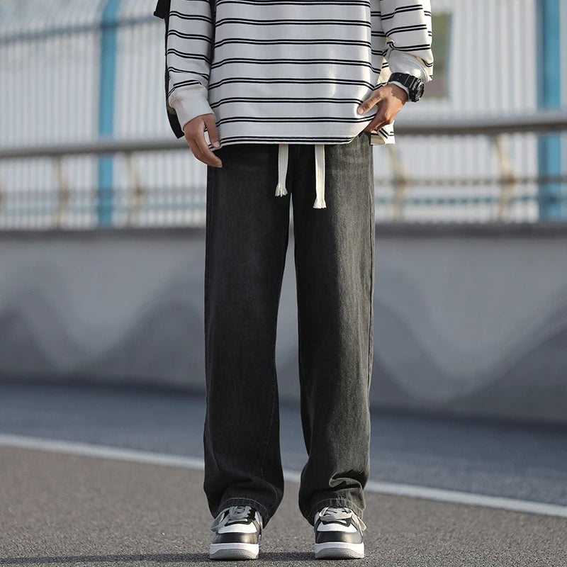 2025 Spring New Fashionable Jeans Design Sense Men's Gradient Color Washed Outdated Straight Tube Men's Cowboy Pants Wide Legs C