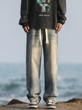 2025 Spring New Fashionable Jeans Design Sense Men's Gradient Color Washed Outdated Straight Tube Men's Cowboy Pants Wide Legs C